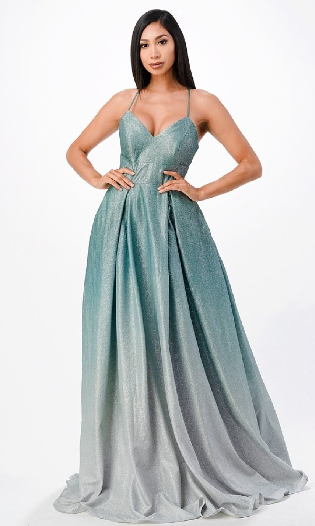 Ombre Long A-Line Glitter Prom Dress 25786