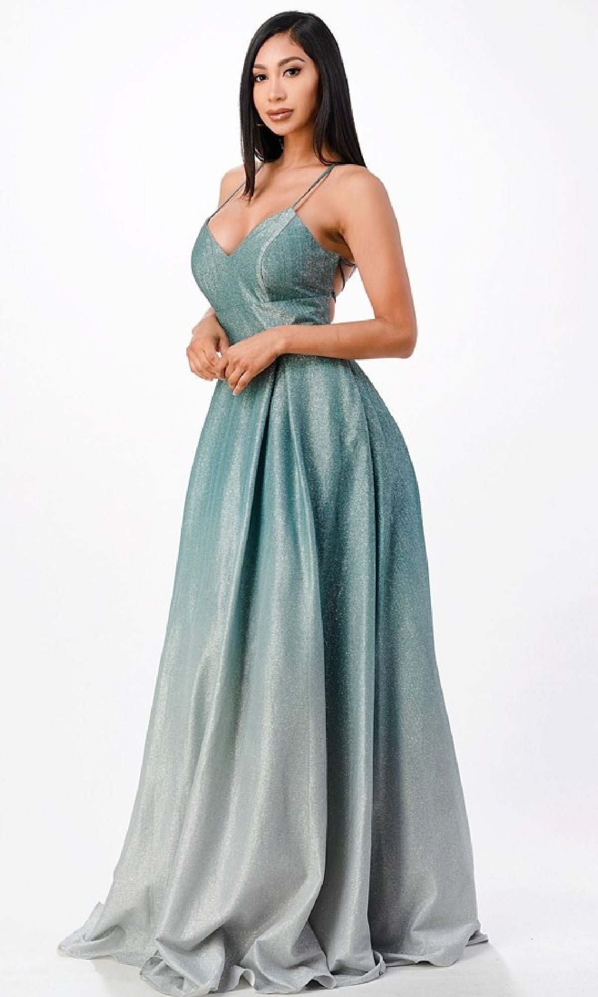 Ombre Long A-Line Glitter Prom Dress 25786