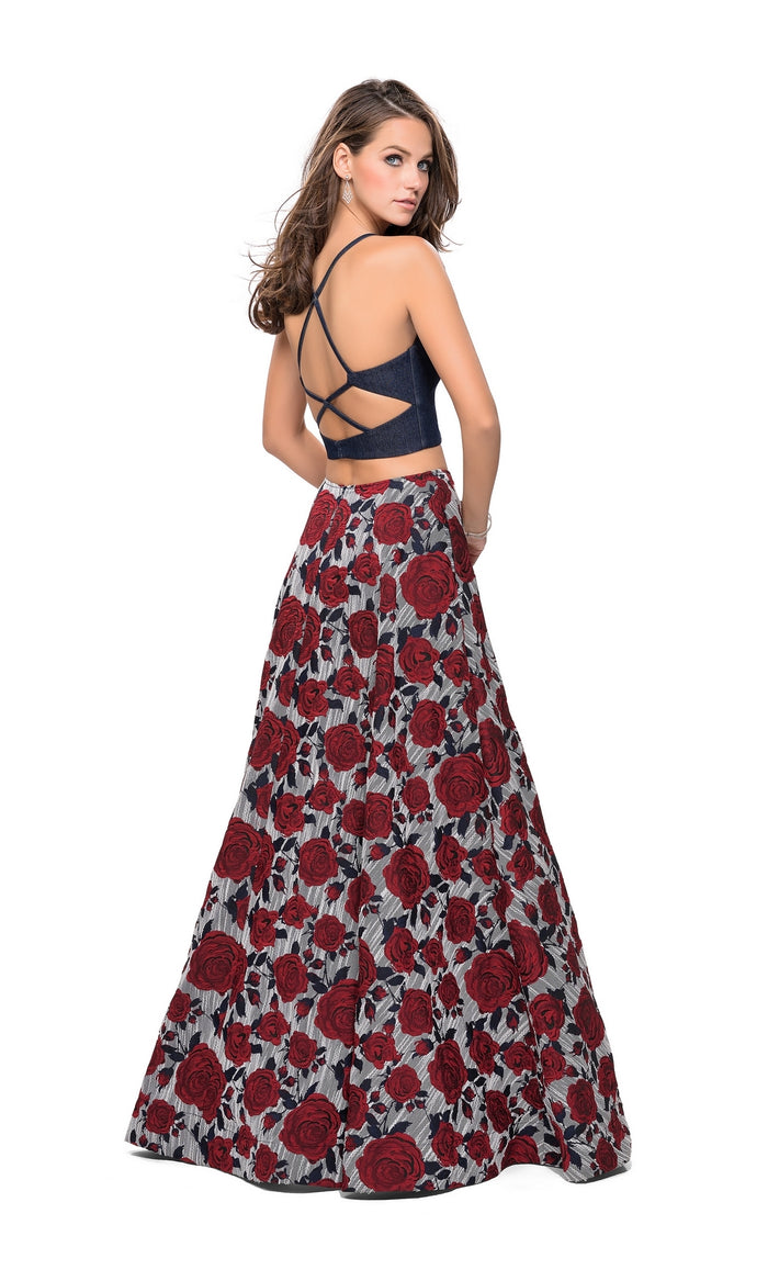 La Femme 25789 Two-Piece Rose-Print Prom Dress