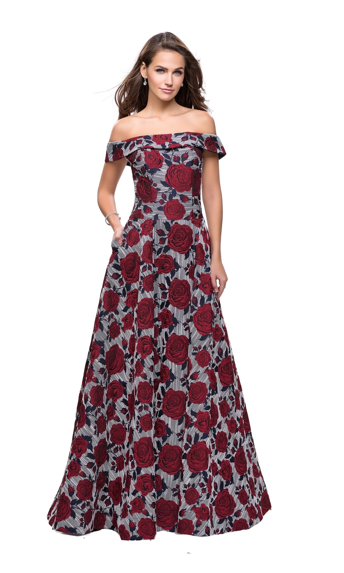 La Femme 25790 Rose-Print Prom Dress