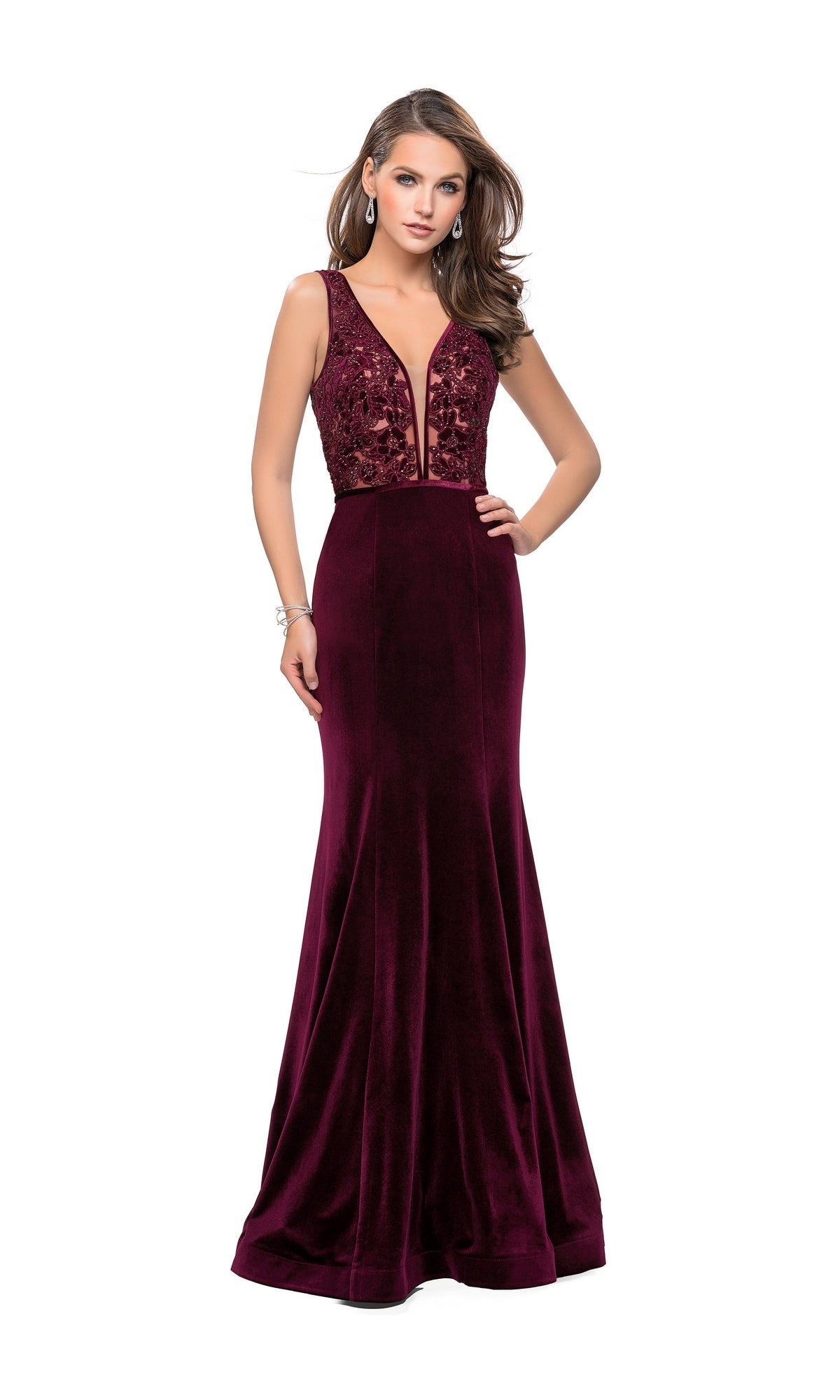La Femme 25824 Wine Red Long Prom Dress