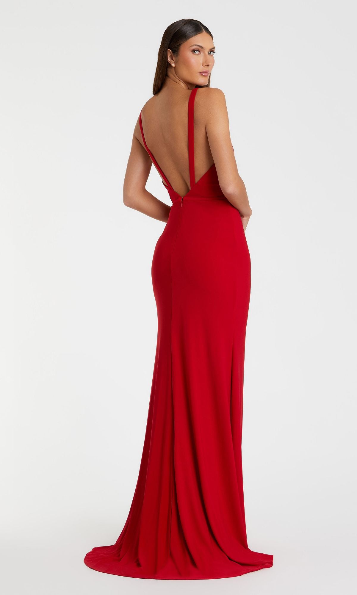 Deep V-Neck Long Red Formal Prom Dress 25846