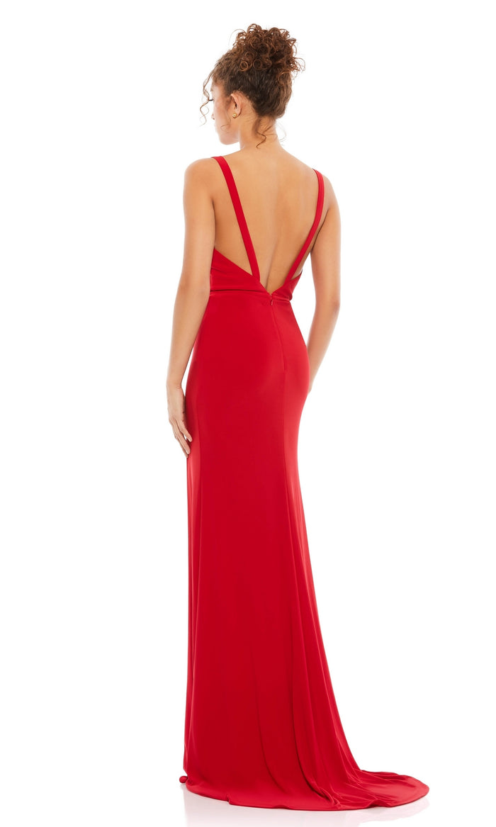 Deep V-Neck Long Red Formal Prom Dress 25846