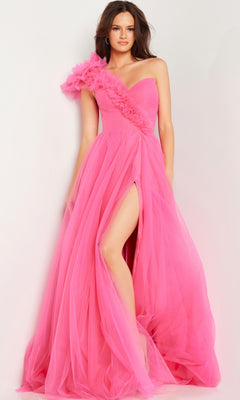 One-Shoulder Long A-Line Prom Dress with Ruffle PromGirl