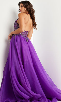 Long Halter Organza Prom Dress with Beaded Bodice Purple / 0