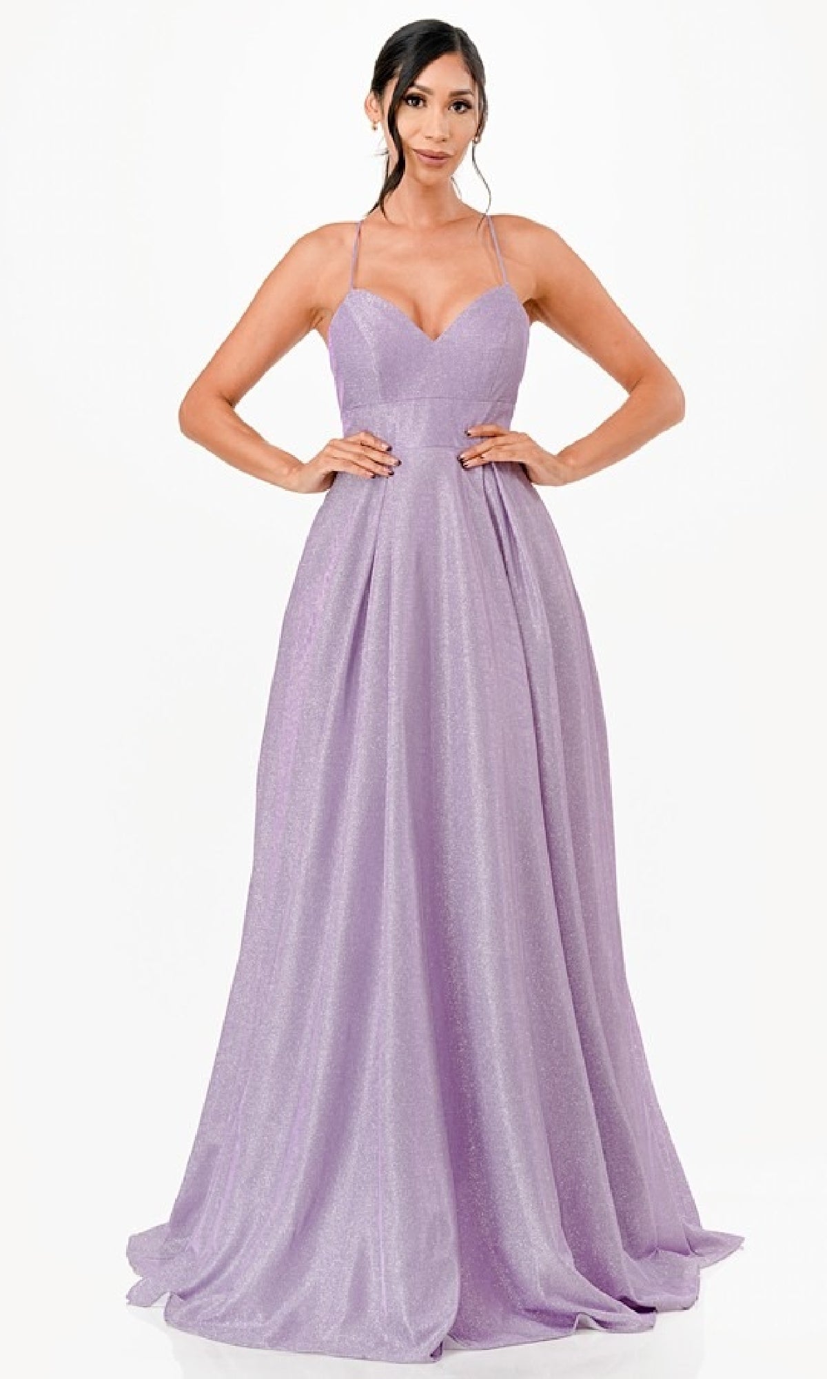 Open Back Long A-Line Glitter Prom Dress 26018