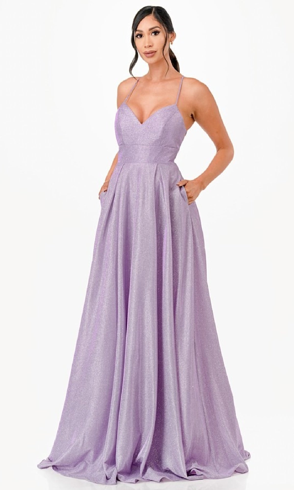 Open Back Long A-Line Glitter Prom Dress 26018