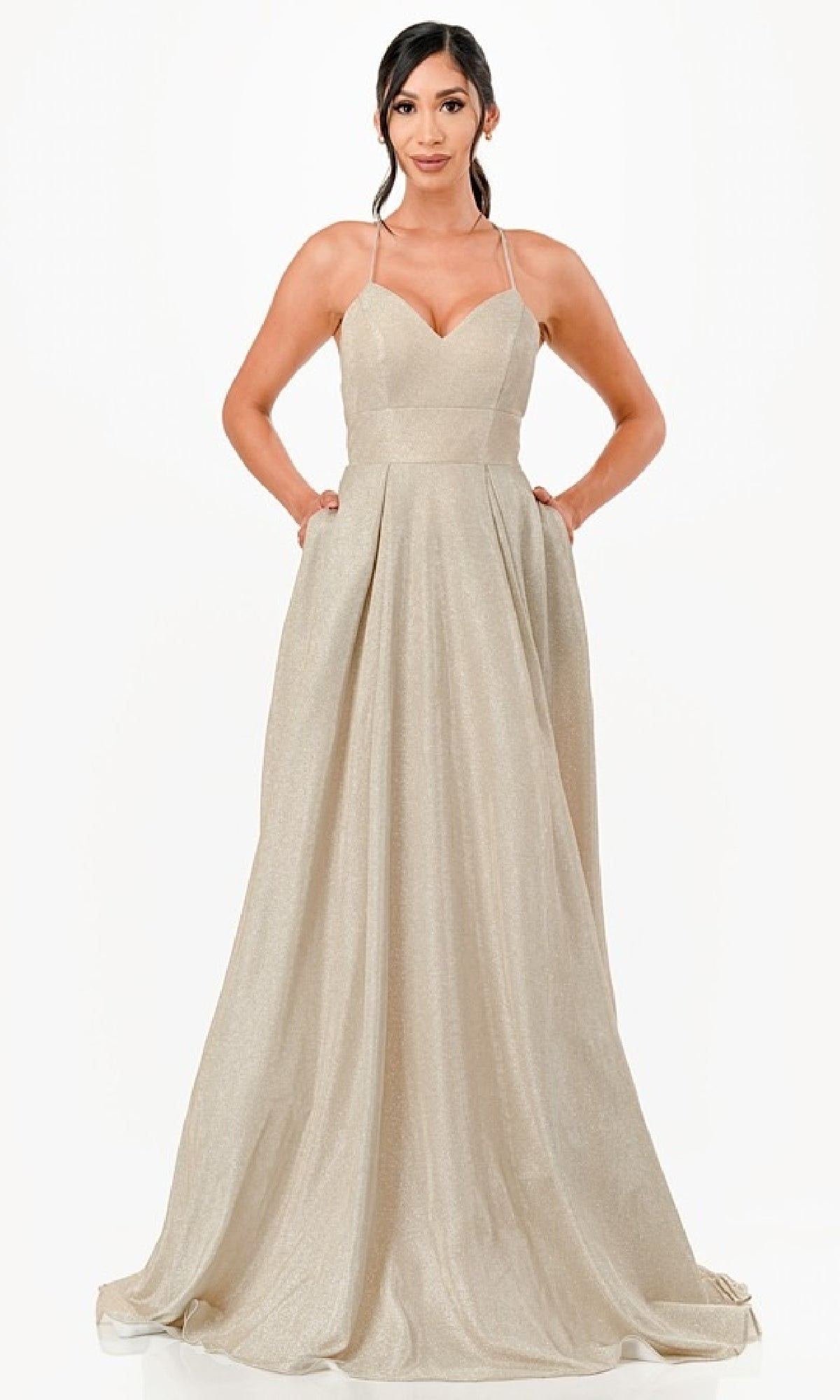 Open Back Long A-Line Glitter Prom Dress 26018