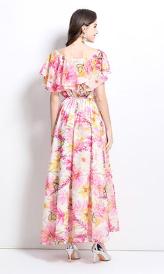 BYC-2602 Long Casual Dress Pink Floral / XLarge BYC-2602 Long Casual Dress Pink Floral / XLarge