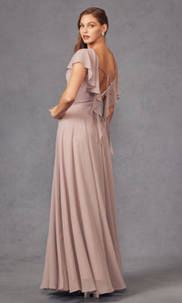 Flutter-Sleeve Long Formal Evening Gown 261