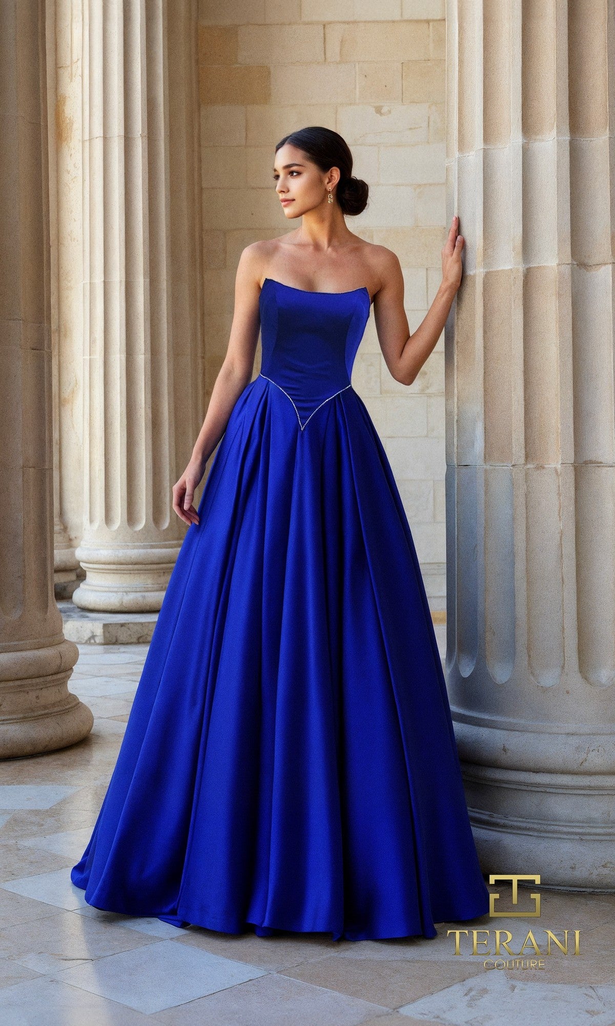 green emerald velvet dress Terani Couture 252E5134 Strapless Evening Gown – Mydressline main image 0