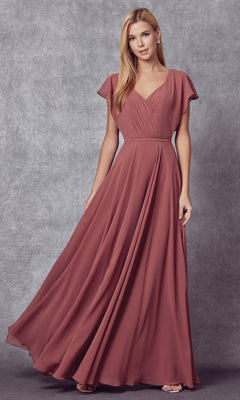 Formal Flutter-Sleeve Long Evening Gown - PromGirl Rusty Rose / XSmall Formal Flutter-Sleeve Long Evening Gown - PromGirl Rusty Rose / XSmall