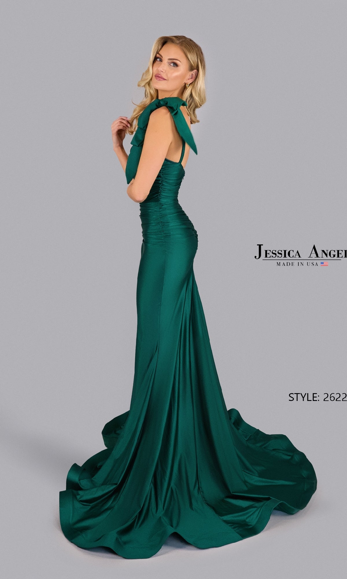 Shoulder-Bow Long Prom Dress: Jessica Angel 2622 Hunter / 2XSmall