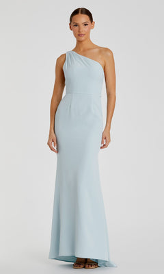 modern plain dress Mac Duggal One Shoulder Jersey Mermaid Gown - Powder Blue
