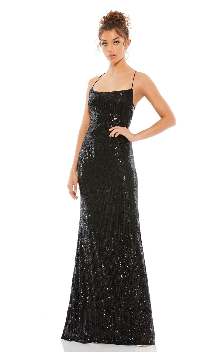 Strappy-Back Long Sequin Black Prom Dress 26269