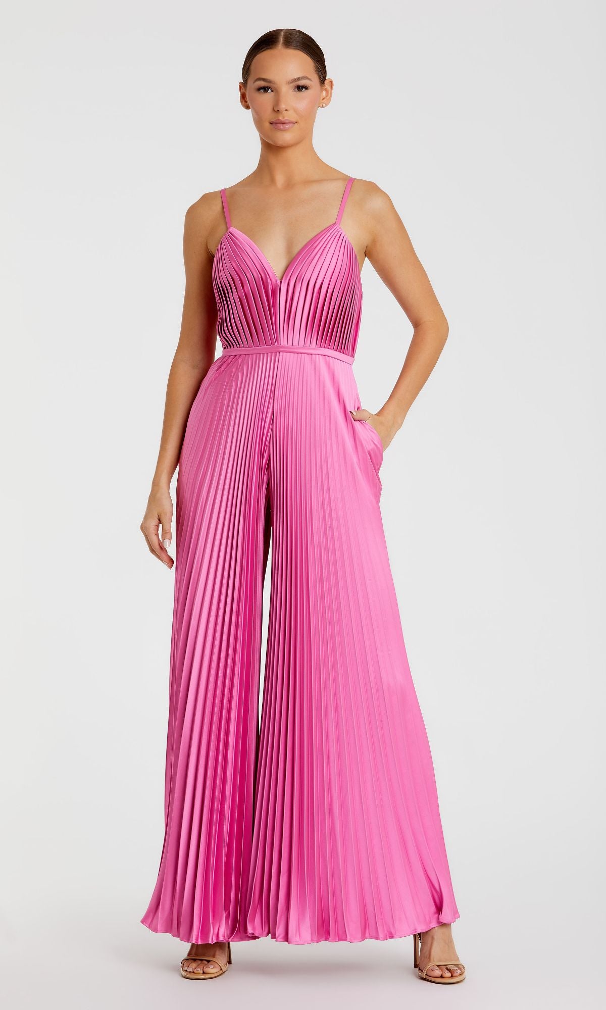 Wide-Leg Pleated Formal Jumpsuit with Pockets PromGirl Wide-Leg Pleated Formal Jumpsuit with Pockets PromGirl