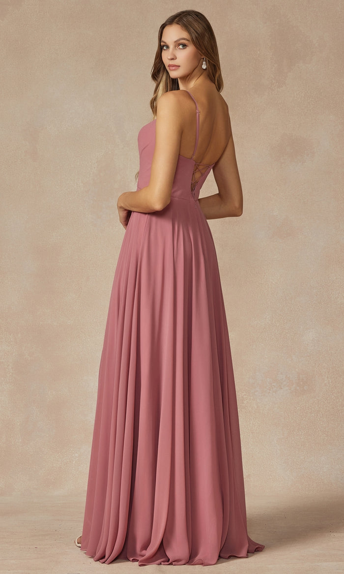 Simple Long Formal Dress with Lace-Up Back 263