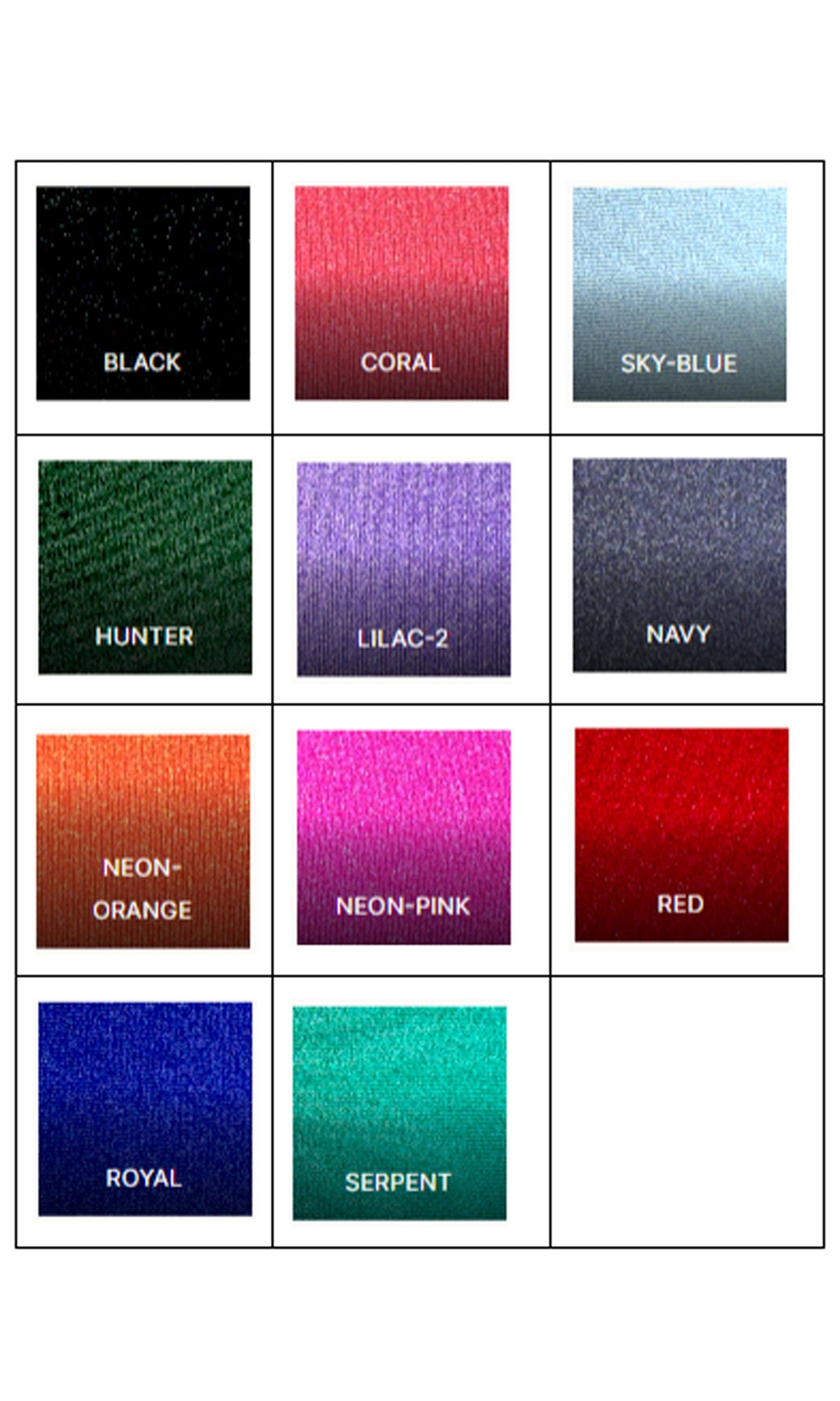 A chart shows fabric swatches for the Strapless Prom Dress with Bow: Jessica Angel 2645 in black, coral, sky-blue, hunter, lilac-2, navy, neon-orange, neon-pink, red, royal, and serpent—ideal ruched prom dress shades. Two swatches are blank.