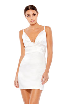 Faux-Wrap Satin White Mini Dress 26481