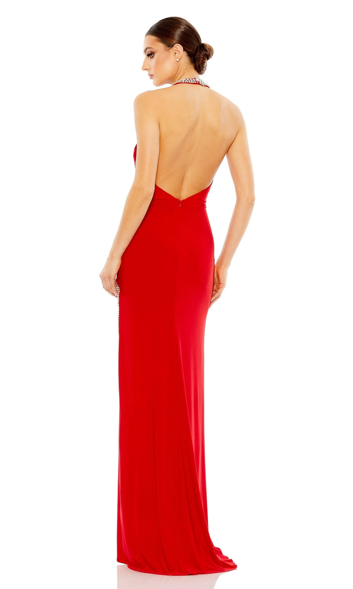 Rhinestone-Collar Long Red Prom Dress 26533