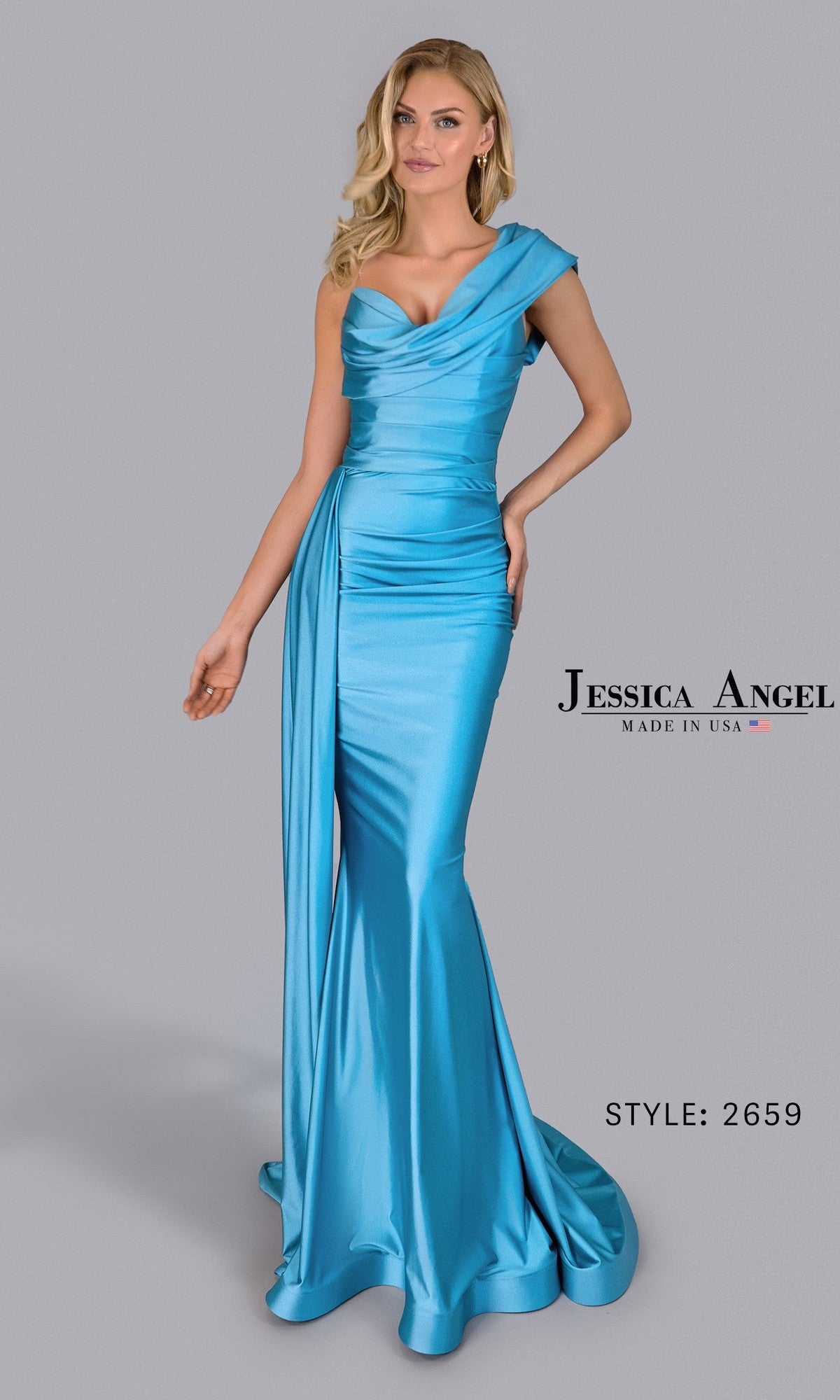 One-Shoulder Long Prom Dress with Side Drape Royal / 3XLarge