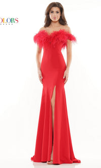 Off-the-Shoulder Feathered Long Prom Dress 2663