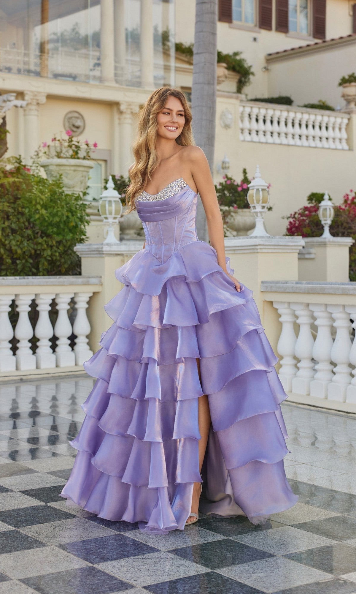 Lace-Up Strapless Long Prom Dress with Ruffles Royal Blue / 6