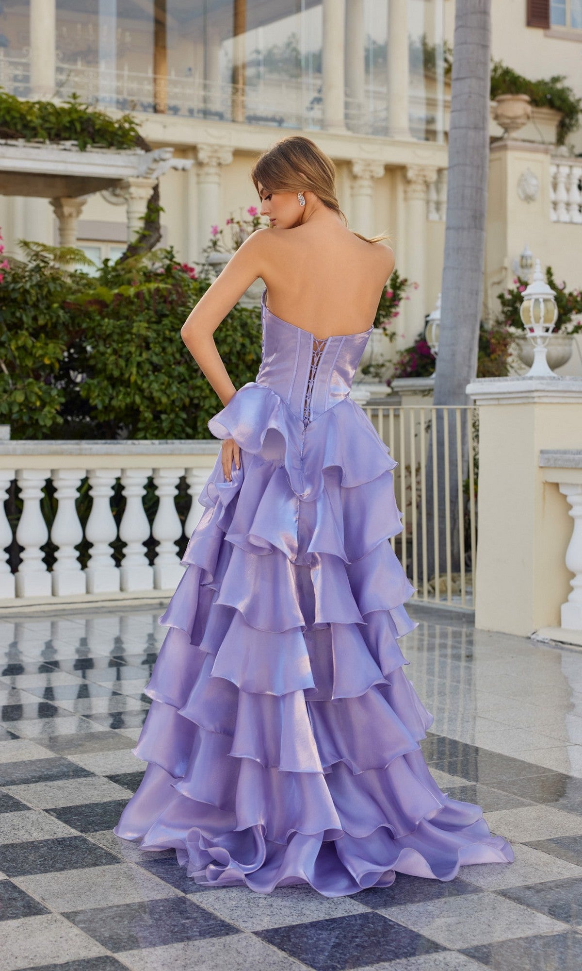 Lace-Up Strapless Long Prom Dress with Ruffles Royal Blue / 6
