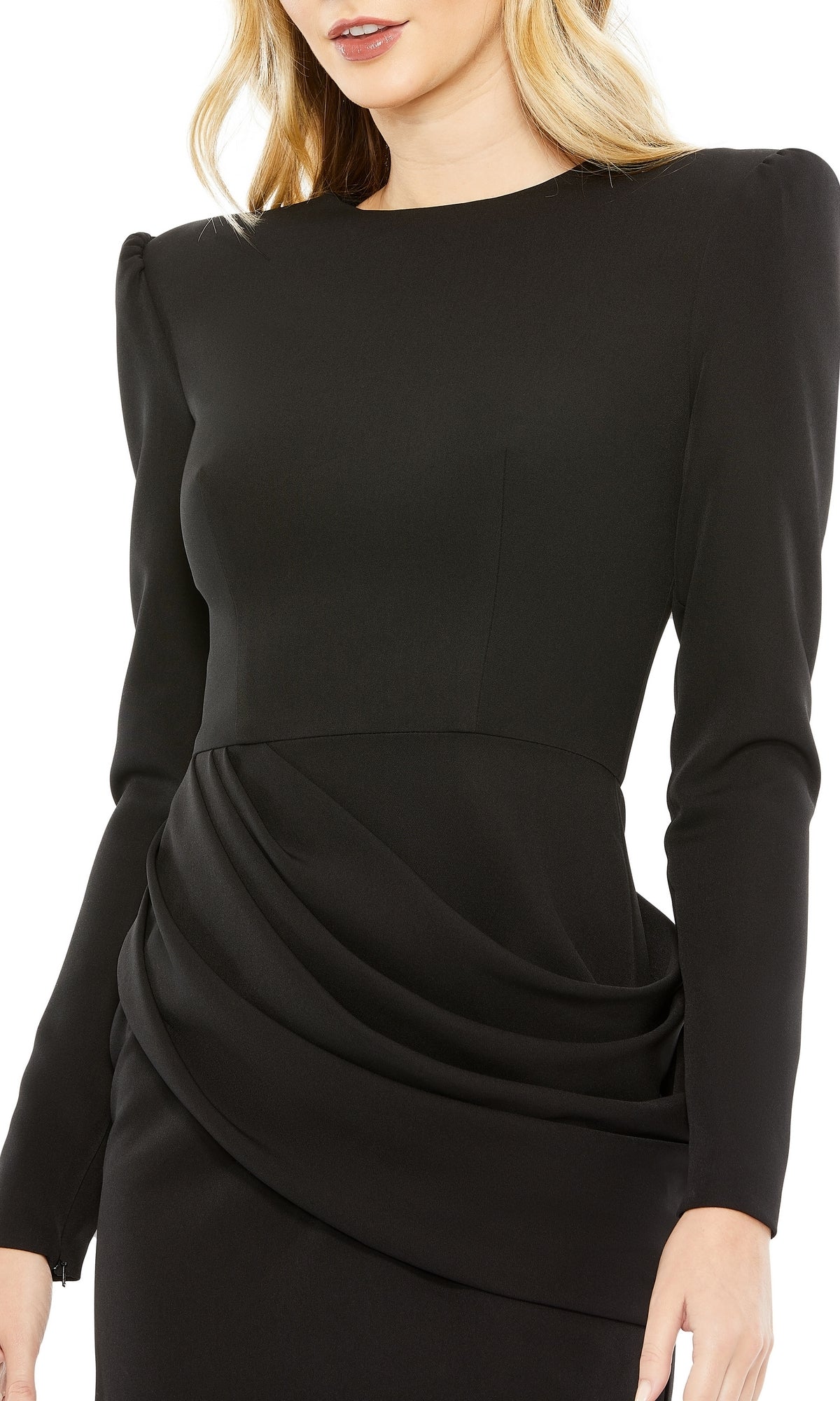 Ieena for Mac Duggal - Black Long Sleeve Mini Dress with Shoulder Pads - US 2 Ieena for Mac Duggal - Black Long Sleeve Mini Dress with Shoulder Pads - US 2
