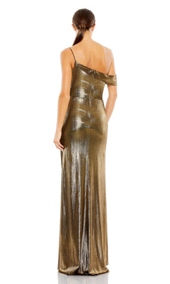 Long Gold Metallic Formal Dress with Shoulder Strap PromGirl Long Gold Metallic Formal Dress with Shoulder Strap PromGirl