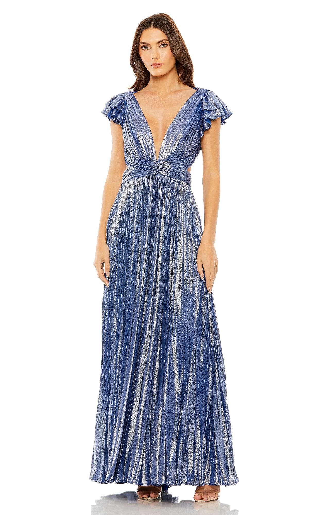 Short-Sleeve Pleat Evening Gown: Mac Duggal 27166