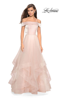 La Femme Off-Shoulder Long Tiered Prom Dress 27224