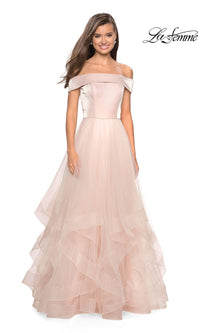 La Femme Off-Shoulder Long Tiered Prom Dress 27224