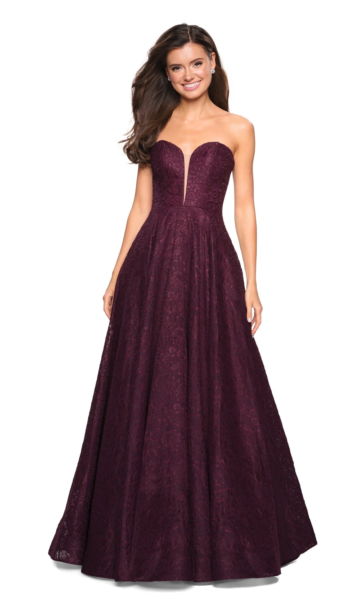 La Femme Strapless Lace Formal Prom Ball Gown 27284