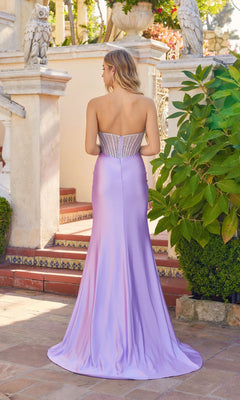 Strapless Long Prom Dress with Beaded Sheer Corset Lilac / 4 Strapless Long Prom Dress with Beaded Sheer Corset Lilac / 4