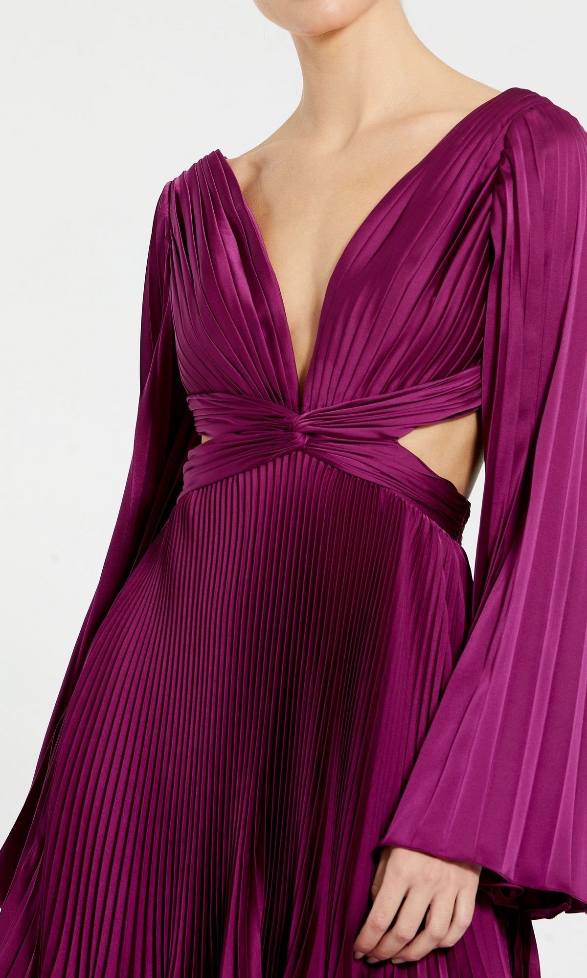 strapless open back dress Long Sleeve Short Pleated Party Dress with Cut Outs– PromGirl