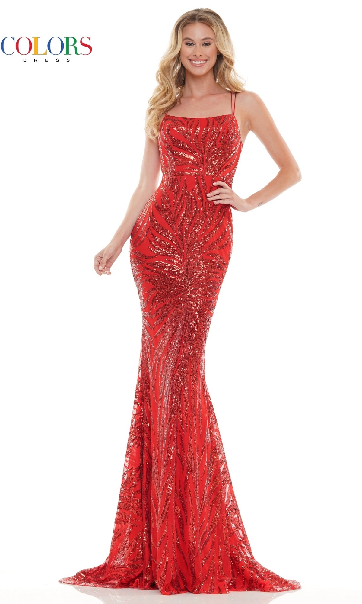 Sleek Sequin-Print Long Lace-Up Prom Dress 2743