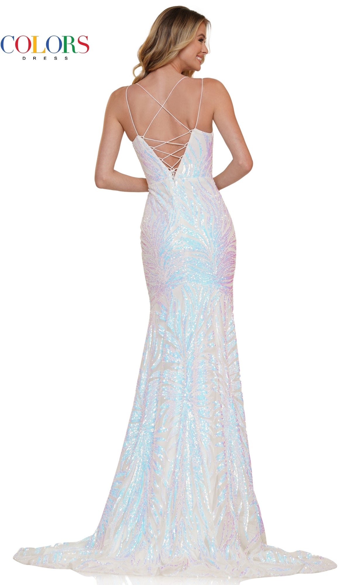 Sleek Sequin-Print Long Lace-Up Prom Dress 2743