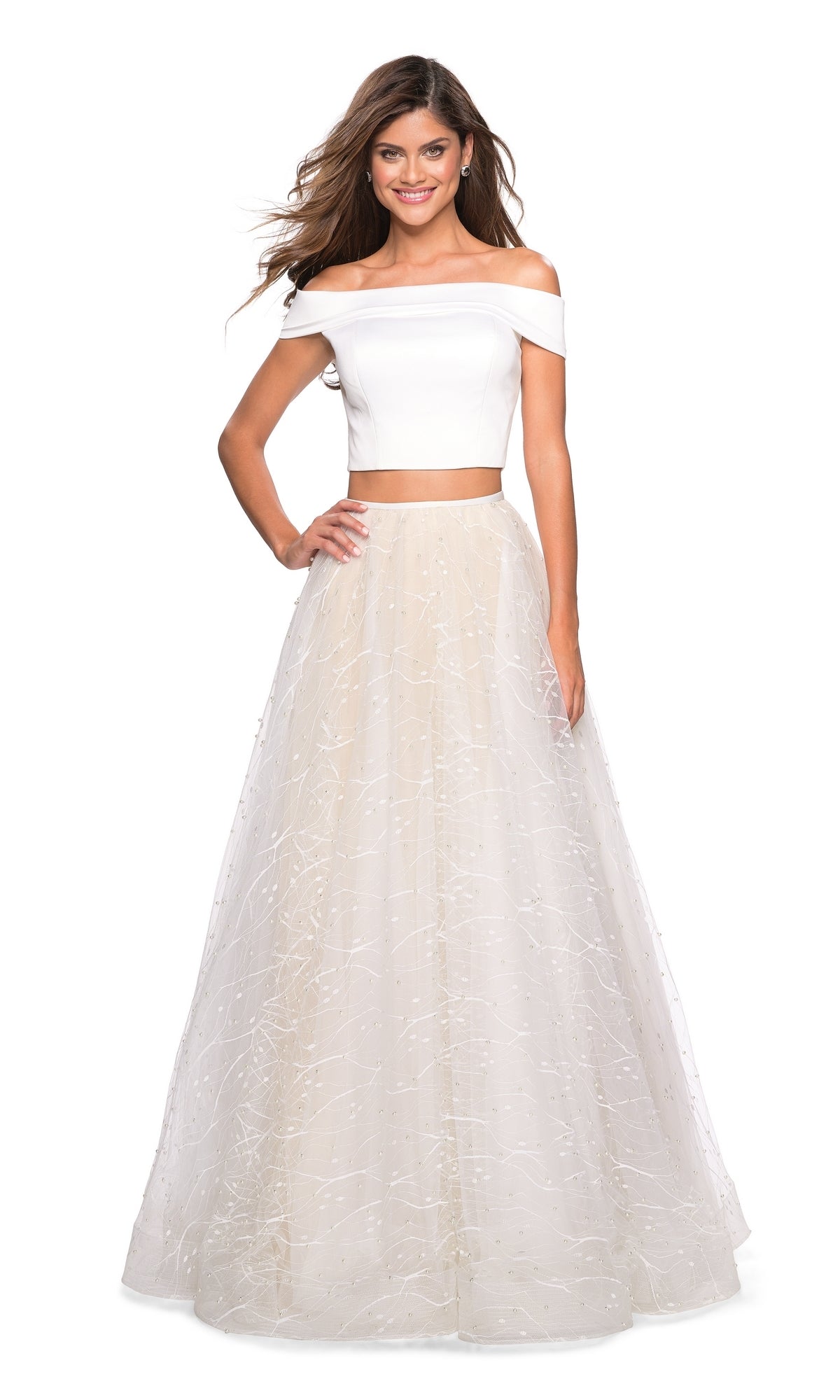 Two-Piece White Prom Dress: La Femme 27478