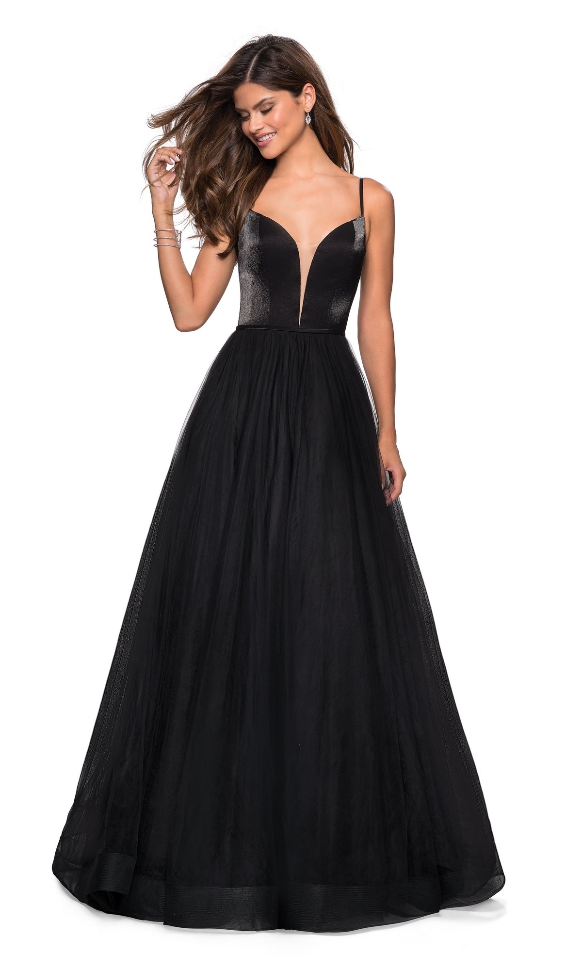 A-Line Open-Back V-Neck Prom Dress: La Femme 27485