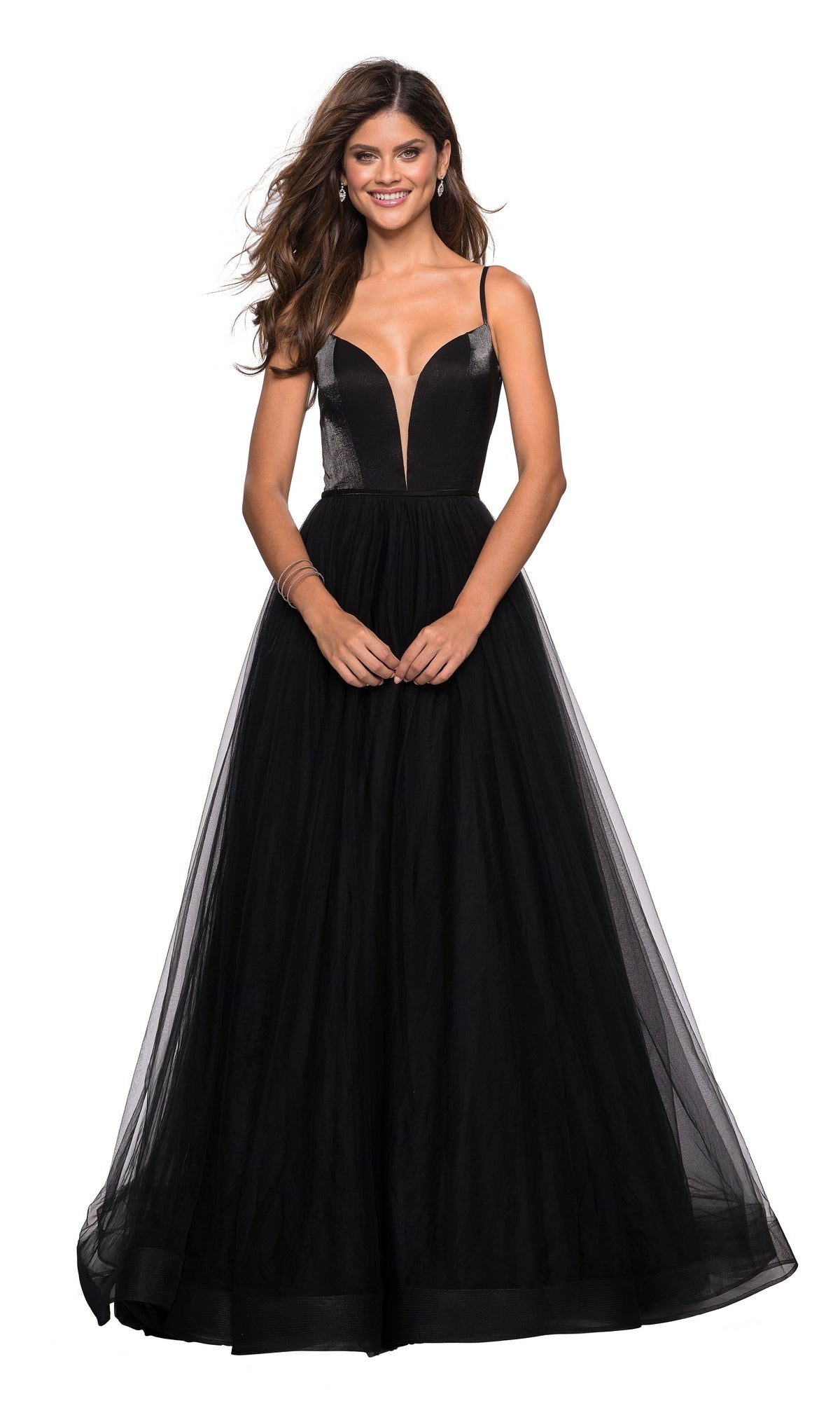 A-Line Open-Back V-Neck Prom Dress: La Femme 27485