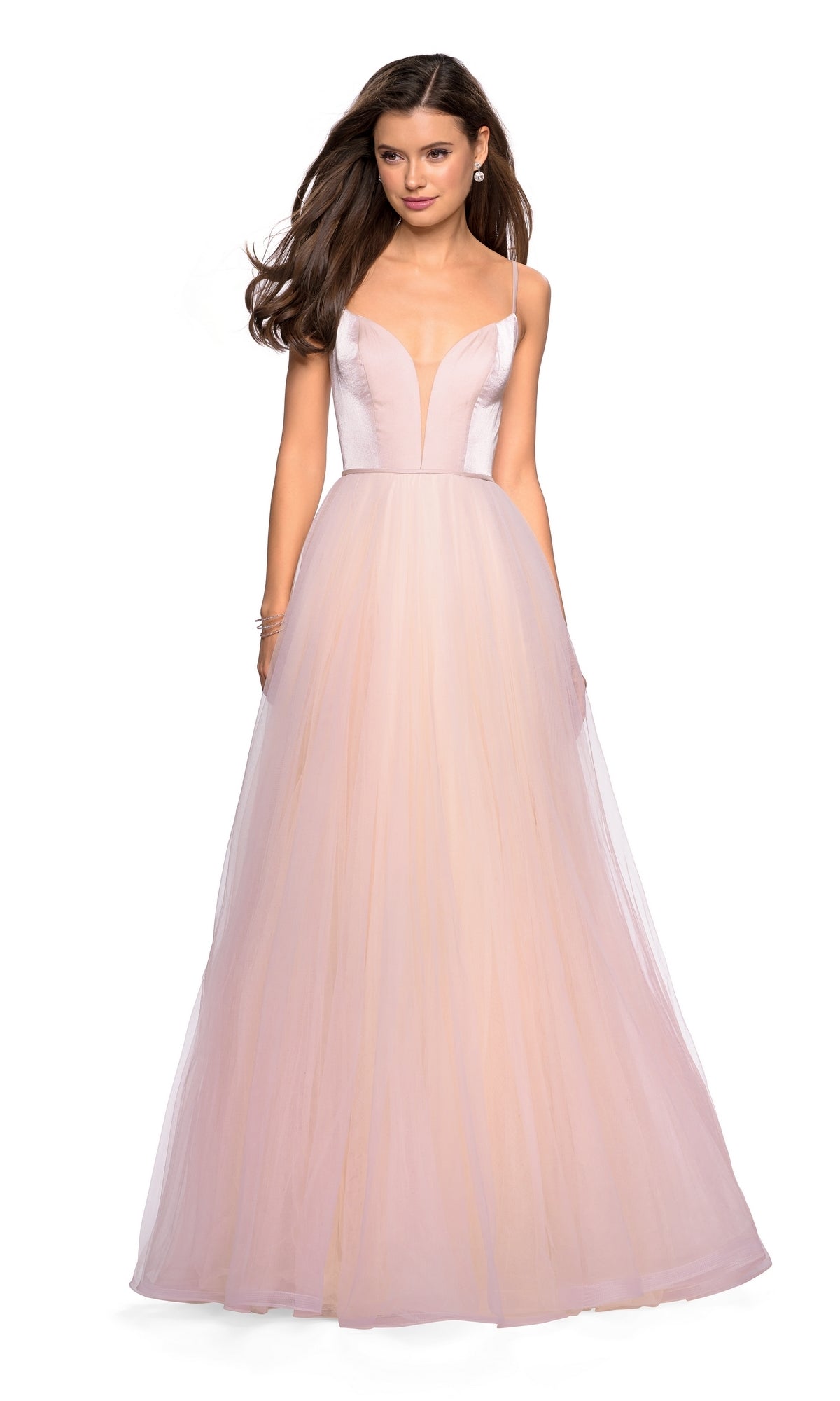 A-Line Open-Back V-Neck Prom Dress: La Femme 27485