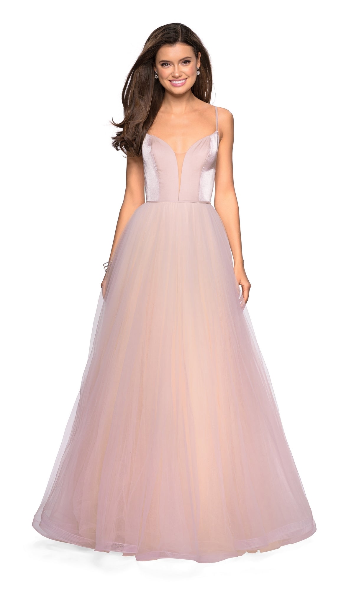 A-Line Open-Back V-Neck Prom Dress: La Femme 27485