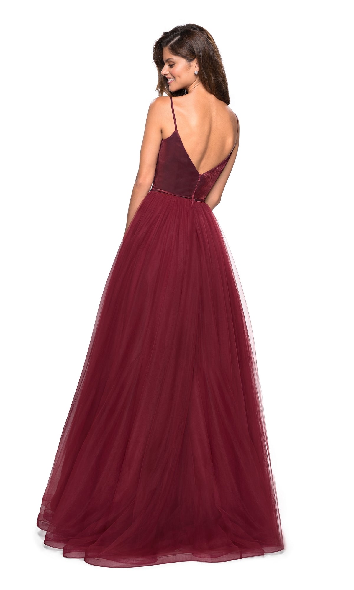A-Line Open-Back V-Neck Prom Dress: La Femme 27485