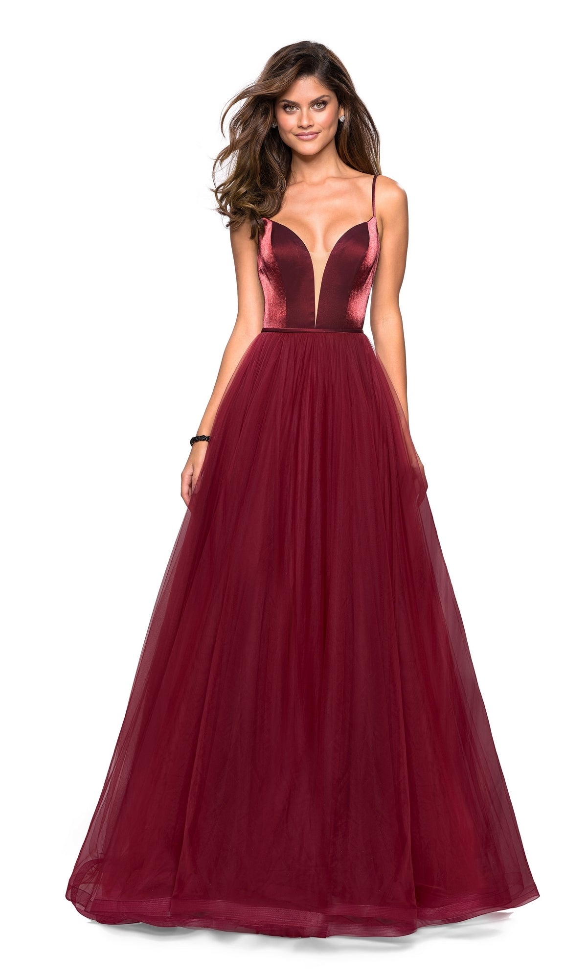 A-Line Open-Back V-Neck Prom Dress: La Femme 27485