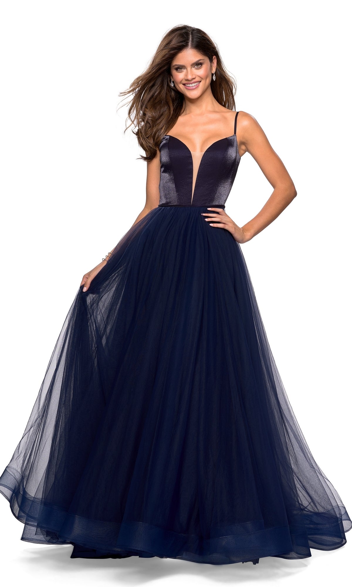 A-Line Open-Back V-Neck Prom Dress: La Femme 27485
