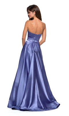 Empire-Waist Strapless Satin Prom Dress with Pockets– PromGirl