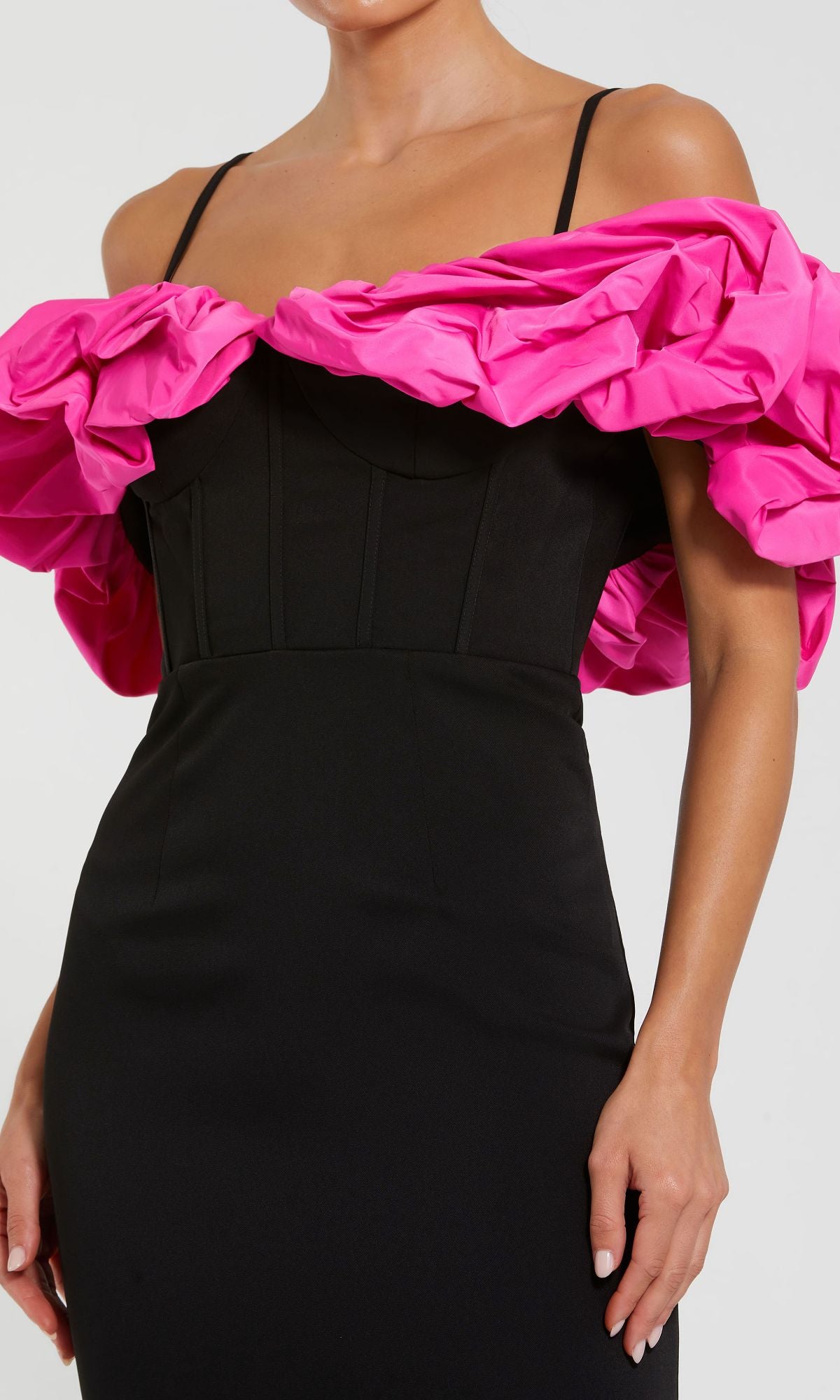 hot pink black prom dresses Mac Duggal - Crepe & Faille Off The Shoulder Gown Women's Black Hotfix Halterneck NORDSTROMSS2024 Size:44S Turn heads with the