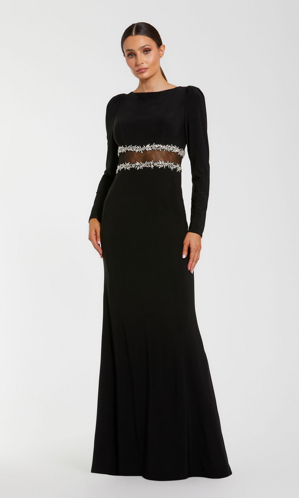 mac duggal black dress long sleeve Jersey Gown With Jewel Detail Dress's Color:7#-Pink Models are wearing Black multi function Men's Premium Wing-Tip Dress