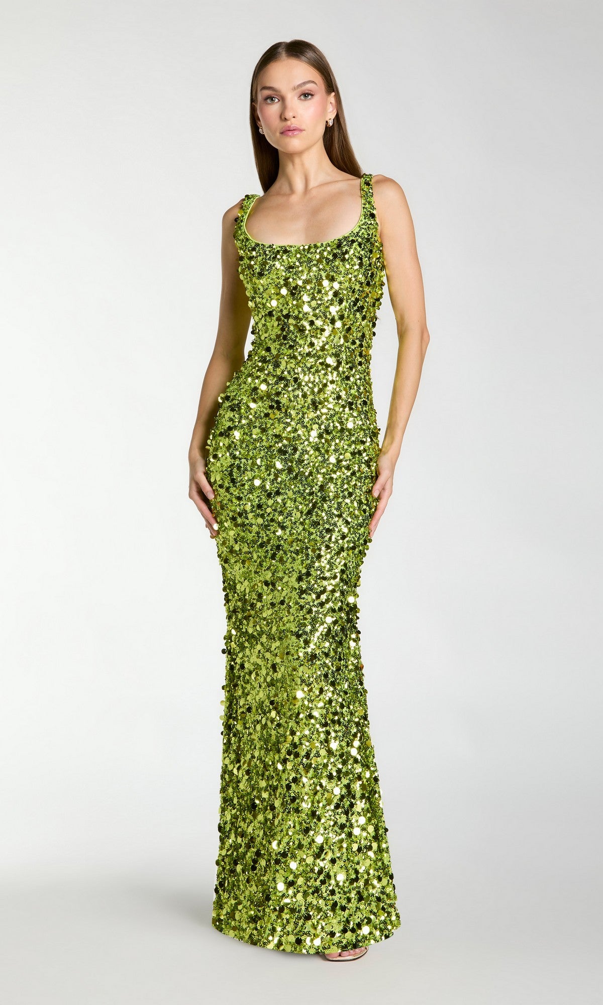 apple green formal dress Green Metallic Pleated Gown With 3D Flower